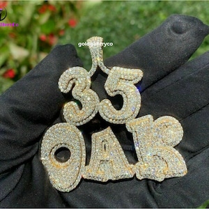Número helado personalizado y colgante de nombre inicial 925 plata de ley CZ / diamante moissanita / joyería personalizada / colgante de hip hop personalizado