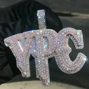 Custom VVS Moissanite Letter Pendant, 925 Sterling Silver Mens Moissanite Charm, Iced Out Custom Jewelry, Pass Diamond Tester