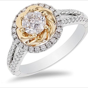Enchanted Disney 1.00ctw Belle Rose 925 Sterling Silver Ring White CZ/Moissanite Diamond Split Shank Engagement Ring / Wedding Ring For Her