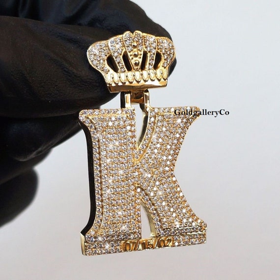 Custom Iced Out Letter K Pendant CZ Moissanite Round diamond 925 Sterling Silver Ice Out Pendant Hip Hop Jewelry Any Alphabet
