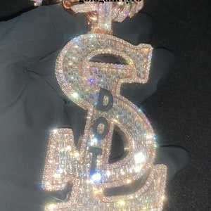 Letra hecha a mano personalizada SL DOT Colgante CZ / Moissanite Esmeralda & Diamante redondo 925 Plata de ley / Colgante Ice Out / Joyería Hip Hop