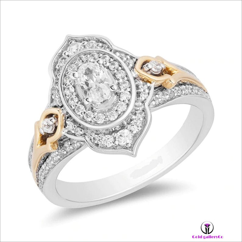 Custom Hand Made Enchanted Disney Jasmine 3/4 CT. T.W. Oval CZ/Moissanite Diamond Arabesque Frame Wedding Ring In 925 Sterling Silver