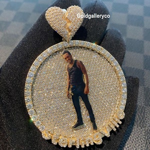 Custom Iced Out Photo Pendant 925 Sterling Silver CZ/ Moissanite Diamond / Customized Photo pendant / hip Hop Jewelry / Pass Tester