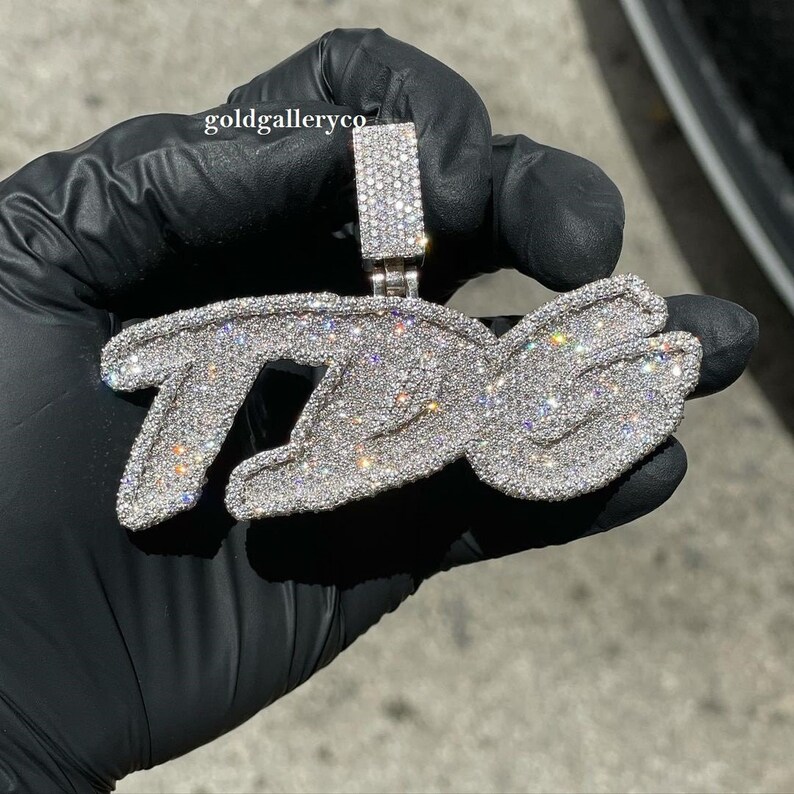 Custom VVS Moissanite Diamond Pendant, Iced Out Pendant, Hip Hop Jewelry, Customize pendant, mens Charm 3.0 Inch Pendant, Pass Tester image 1