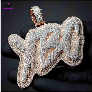 Colgante de nombre YBC helado personalizado 925 plata de ley CZ / diamante moissanita / colgante de hip hop personalizado / joyería personalizada / completamente derribado