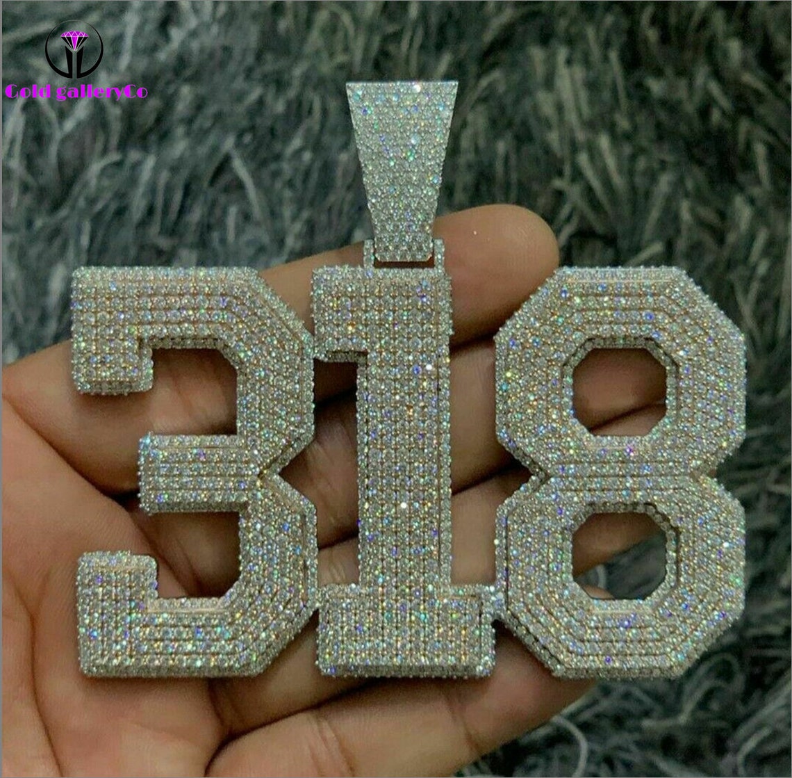 Custom Iced Out Any Number Pendant 925 Sterling Silver CZ/ - Etsy