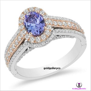 Custom Hand Made Enchanted Disney Ariel 3.24 Ct Oval Tanzanite & Diamond Double Frame Engagement Wedding Party Ring 925 Sterling Silver