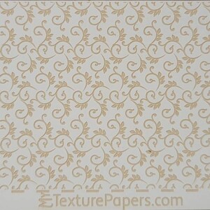 May include: A white background with a repeating pattern of gold swirls and leaves. The design is called "100567".
