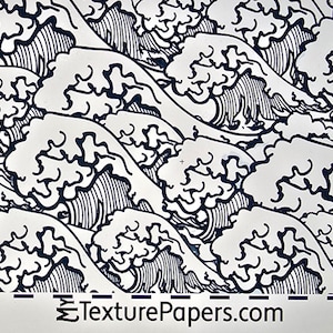 Op de afbeelding: Zwart-wit herhalend patroon van gestileerde golven. De golven zijn getekend in een traditionele Japanse stijl. Het patroon is naadloos en kan worden gebruikt voor een verscheidenheid aan projecten, zoals stof, behang of inpakpapier.