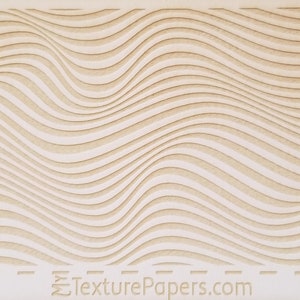 Peut inclure: Gros plan sur un papier texturé beige avec un motif répétitif de lignes ondulées. Le papier a un léger brillant et une surface lisse. Le texte "TexturePapers.com" et "Design 100150" est imprimé en bas du papier.