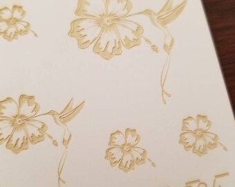 100384 7.5x2.5 Humming Birds & Hibiscus Rolling Mill Laser Texture