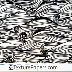 Op de afbeelding: Zwart-wit abstract patroon van golvende lijnen en swirls, die lijken op watergolven. Het patroon herhaalt zich naadloos. De tekst "TexturePapers.com" en "Design 100407" is zichtbaar onderaan de afbeelding.