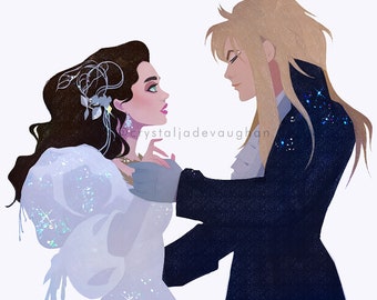Labyrinth, Sarah and Jareth, Goblin King, David Bowie, Dance Magic Dance, Labyrinth movie, Silver foil print