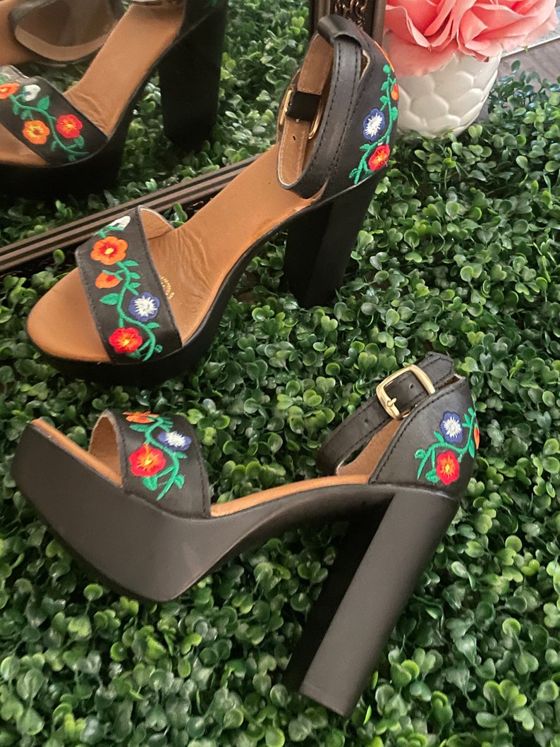 Mexican High Heel Mexican Style Heels Huaraches Embroidered - Etsy