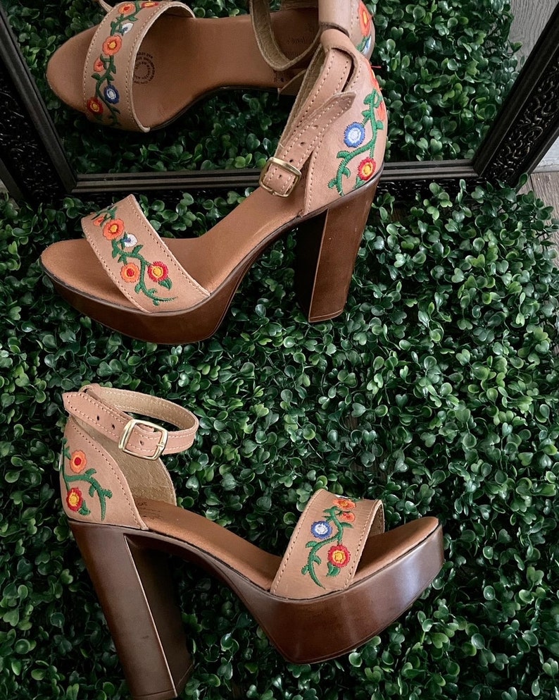 Mexican High Heel Mexican Style Heels Huaraches Embroidered Etsy