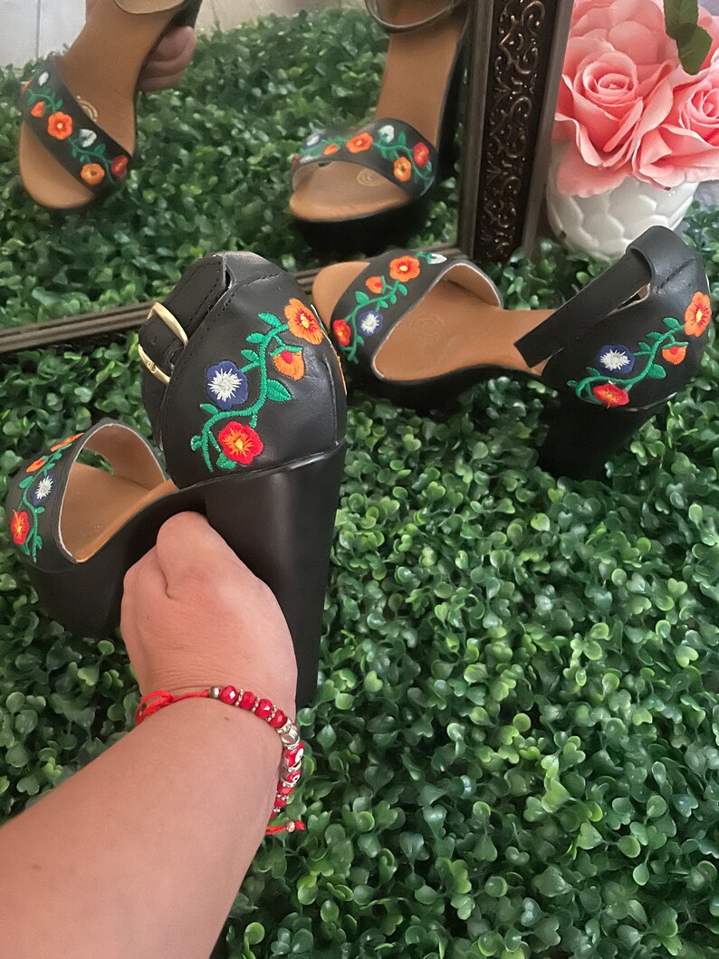 Mexican High Heel Mexican Style Heels Huaraches Embroidered - Etsy