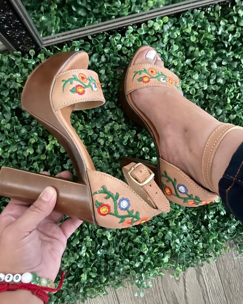 Mexican High Heel Mexican Style Heels Huaraches Embroidered - Etsy