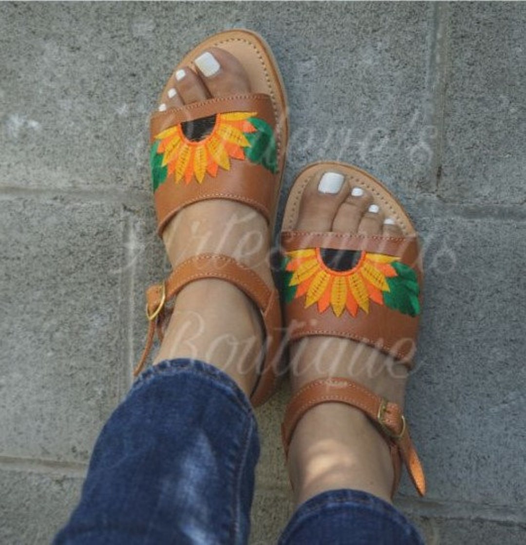 Huarache Sandal Sunflower Open Toes/ Leather Sandal for Woman/ Huarache