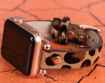Leopard Print Leather Apple Watch Band: Furry iWatch Strap