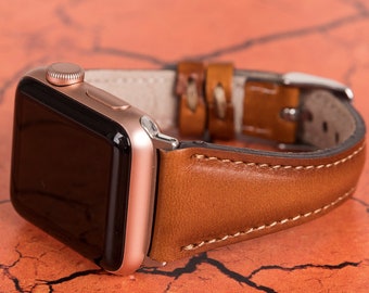 Brown Leather Apple Watch Band 38mm 40mm 41mm 42mm 44mm 45mm, Personalized Watch Bracelet Series 7 6 5 4 3 2 1 & SE, Apple iWatch Armband
