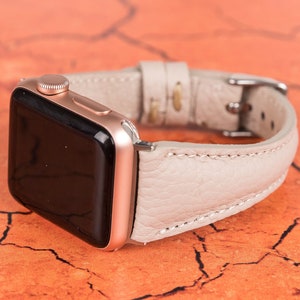 Beige Leather Apple Watch Band 38mm 40mm 41mm 42mm 44mm 45mm, Personalized iWatch Bracelet Series 7 6 5 4 3 2 1 & SE, Apple Watch Armband