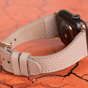 Beige Leather Apple Watch Band 38mm 40mm 41mm 42mm 44mm 45mm, Personalized iWatch Bracelet  Series 7 6 5 4 3 2 1 & SE, women iWatch Strap
