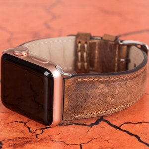 Vintage Brown Leather Apple Watch Band 38mm 40mm 41mm 42mm 44mm 45mm, Personalized iWatch Bracelet for 7 6 5 4 3 2 1 & SE, iWatch Armband