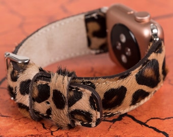 Leopard Furry Leather Apple Watch Band: Women's iWatch Bracelet