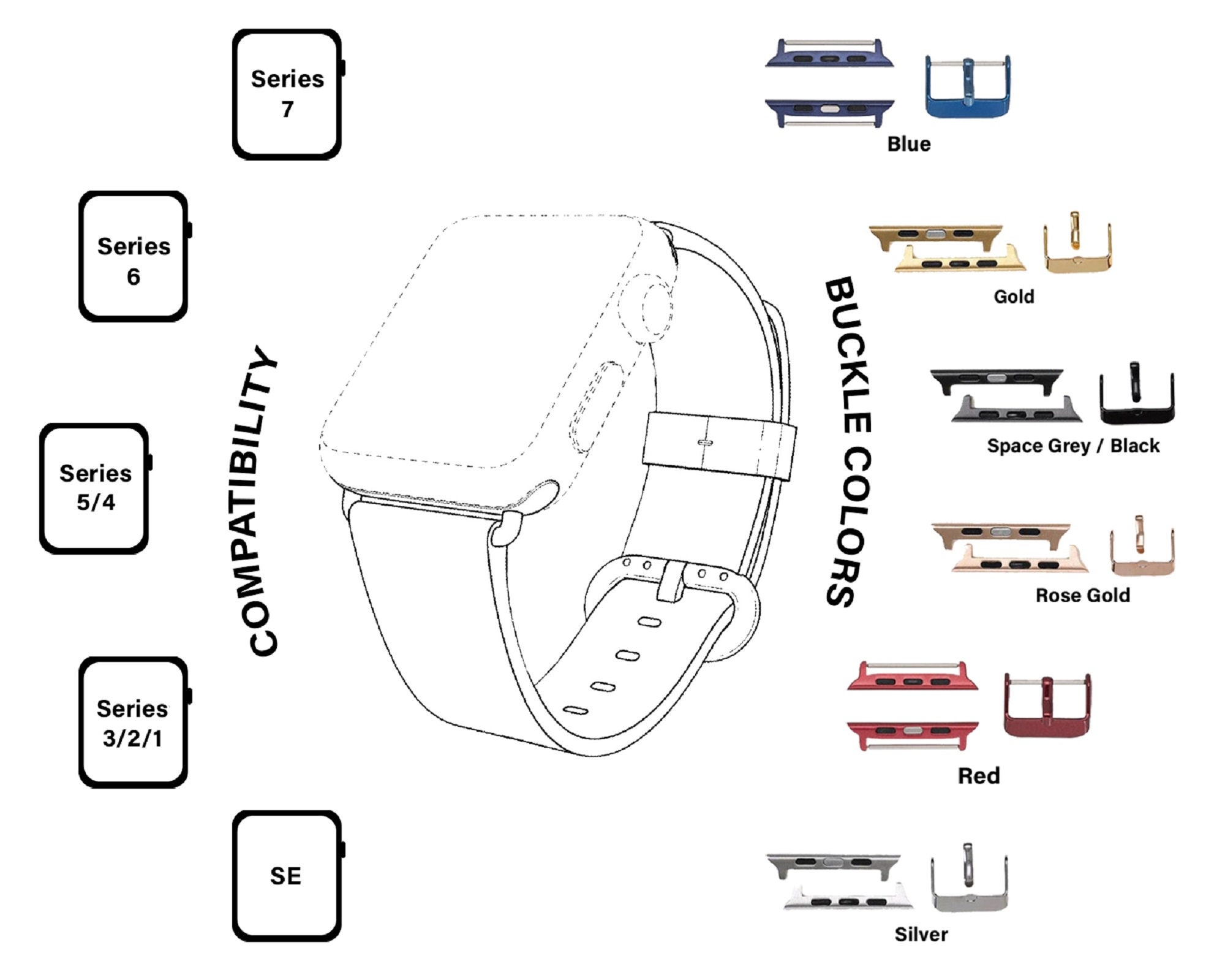 Black Leather Apple Watch Band 38mm 40mm 41mm 42mm 44mm 45mm