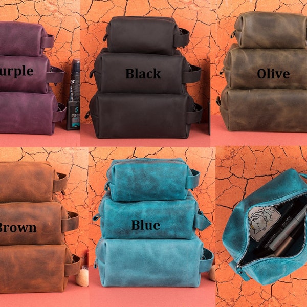 Leather Make-Up Bag, Travel Cosmetic Organizer, Accessories Bag, Bridesmaid Gift, Leather Toiletry Bag, Best Organizer & Cosmetic Bag Gİft