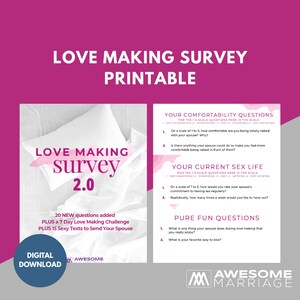 Love Making Survey Printable For Married Couples | Includes 7 Day Love Making Challenge, 15 Sexy Texts To Send Your Spouse, 75 Sex Questions