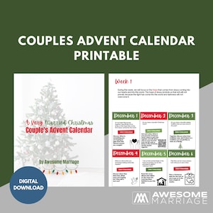 Adventkalender voor een zeer 'getrouwd' kerstpaar afdrukbaar | Inclusief 25 dagelijkse adventsuitdagingen en 8 adventkaarten, christelijk
