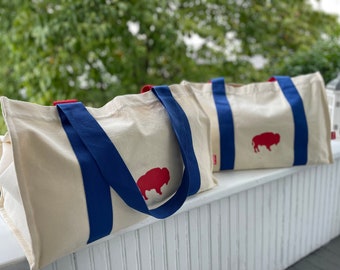 Huge Buffalo Tailgate Tote 2-Pack | Durable Reusable Shopping Bag | Boat Bag|Natural Organic Canvas | Four Handles