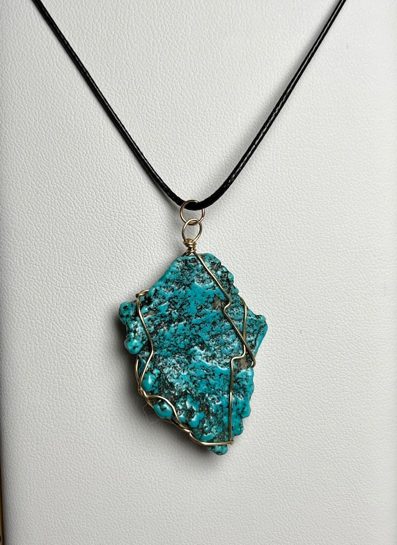 Turquoise Wire-wrapped Pendant on Vegan Cord * Gen