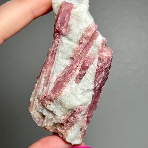 Raw Pink Tourmaline Crystals in Quartz Matrix from Brazil