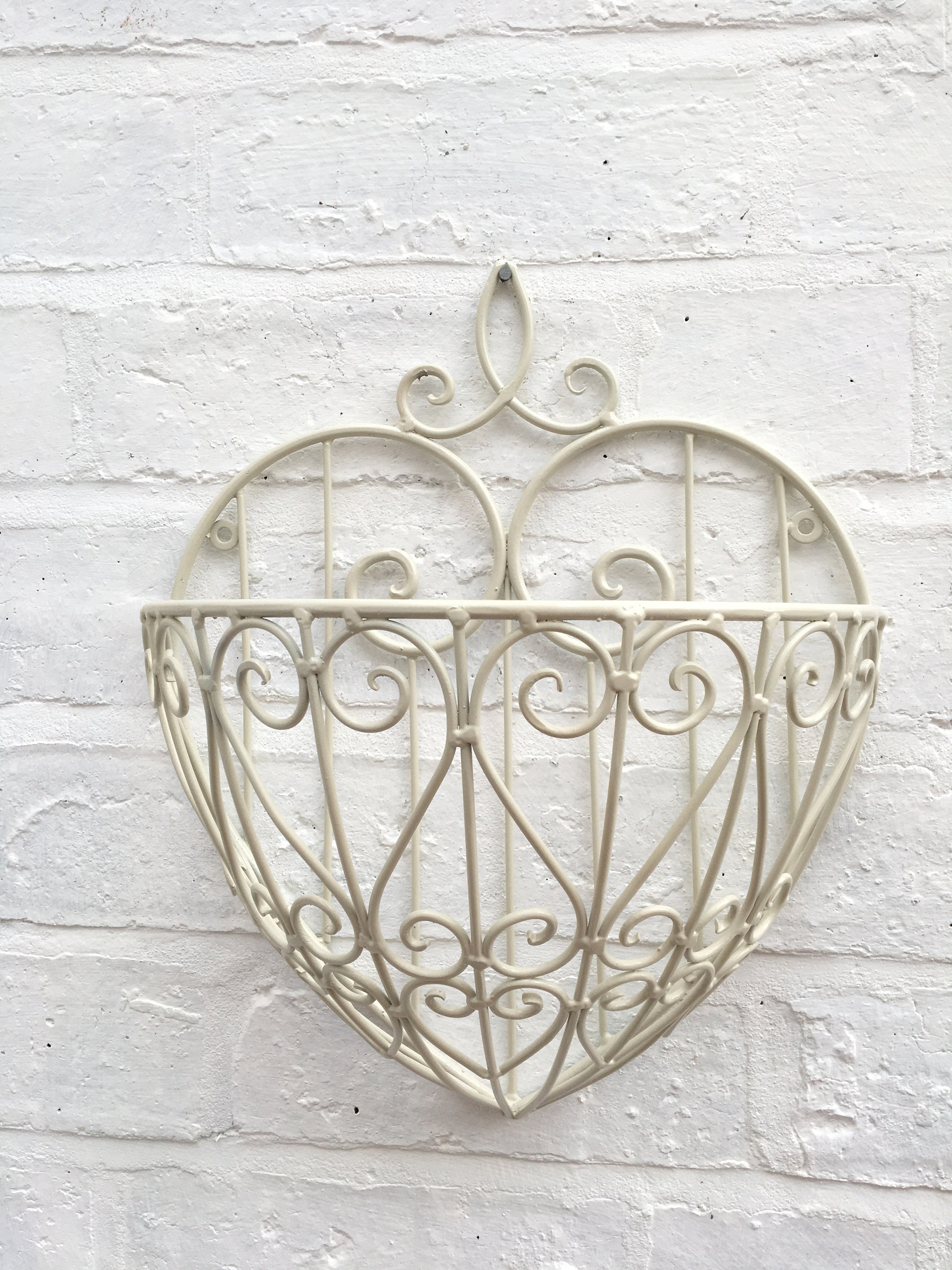 French Vintage Style Metal Hanging Basket Wall Planter Ivory Etsy