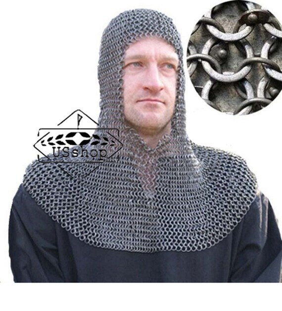 Medieval Knight Chainmail Hood Flat Riveted With Washer Chain Mail Coif  Armour