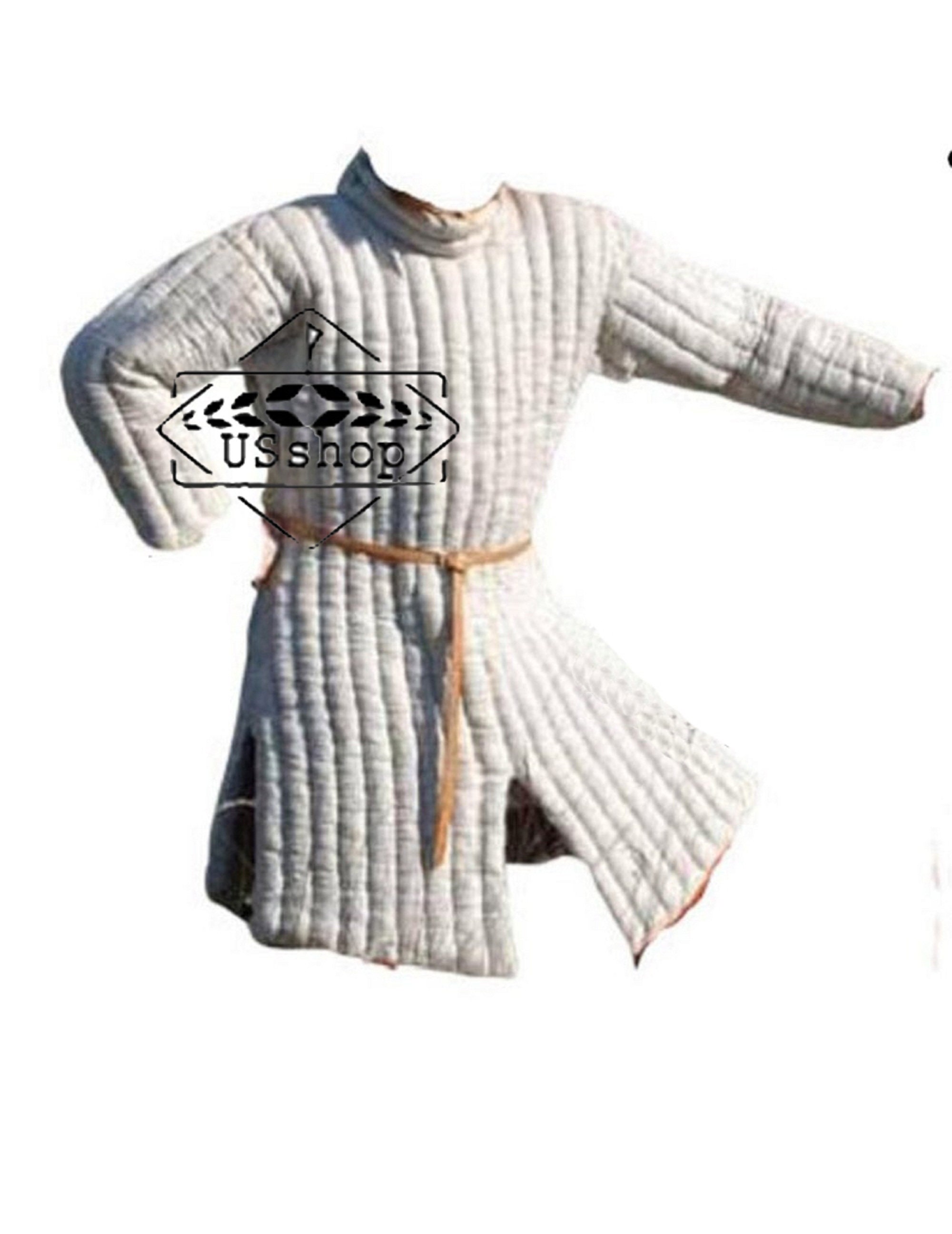 Details about    Thick White Slim Medieval Padded Gambeson Collar Full Sleeves