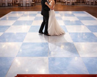 Dusty Blue Checkerboard Wedding Dance Floor Wrap, Removable Vinyl Floor Decal, Gloss or Matte Finish, Event Logo, Fast Free Shipping