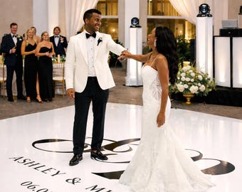 Custom Wedding Decal Dance Floor Wrap Gloss Removable Vinyl. Monogram Print and Vinyl to cover the entire dancefloor. Free Shipping