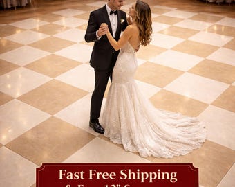 Custom Tan Checkerboard Dance Floor Wrap, Wedding Monogram Floor Decal, Full Print Removable Vinyl, Free Shipping