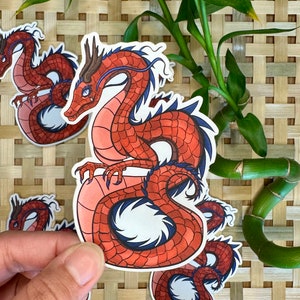 Red and Blue Dragon Mirror Sticker Large Size - Year of the Dragon Sticker - Chinese Zodiac Lunar New Year - Asian Eastern Mythology