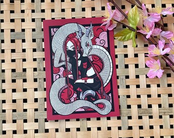 Year of the Dragon Postcard | Zodiac Animals Street Fashion Original Art | Chinese Lunar New Year Animals