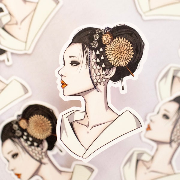 Geisha Sticker Bust - Japanese Art - Kimono Girl Decal - Matte Vinyl