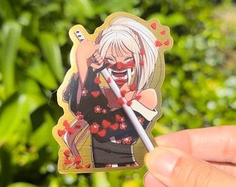 Slayer Girl Gold Brushed Sticker - Girl with Oni Mask Decal - Japanese Yokai Samurai Girl Vinyl Waterproof Sticker