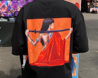 The Lotus Unisex T-Shirt - Samurai Girl with Katana Shirt - Ninja Anime Girl in Kimono Inspired Tee - Japanese Inspired Apparel