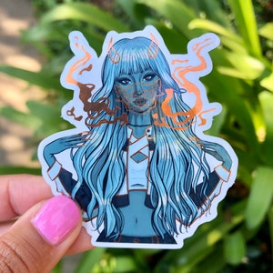 Oni Mask Girl Spiegelaufkleber – Japanischer Street Fashion Aufkleber – Wasserfester Spezialeffektaufkleber