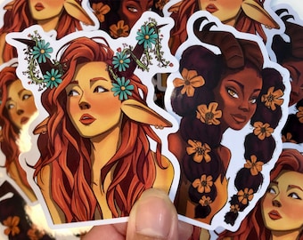 Sticker zomerfaun en herfstfaun - saterskunst - sticker Griekse mythologie - mythologische illustraties