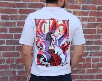 The Kitsune Shirt | Unisex Oversized Nine-Tailed Fox Yokai |Masked Geisha Girl in Kimono Inspired Tee| Japanese Asian Inspired Apparel