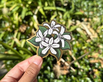 Sampaguita Flower Sticker - Jasmine Brushed Gold Waterproof Sticker - Filipino Floral Art - Philippine Flower
